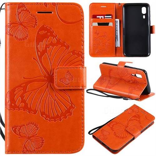 Embossing 3D Butterfly Leather Wallet Case for Samsung Galaxy A2 Core - Orange