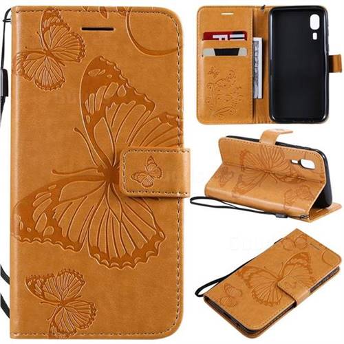 Embossing 3D Butterfly Leather Wallet Case for Samsung Galaxy A2 Core - Yellow