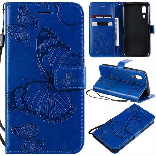 Embossing 3D Butterfly Leather Wallet Case for Samsung Galaxy A2 Core - Blue