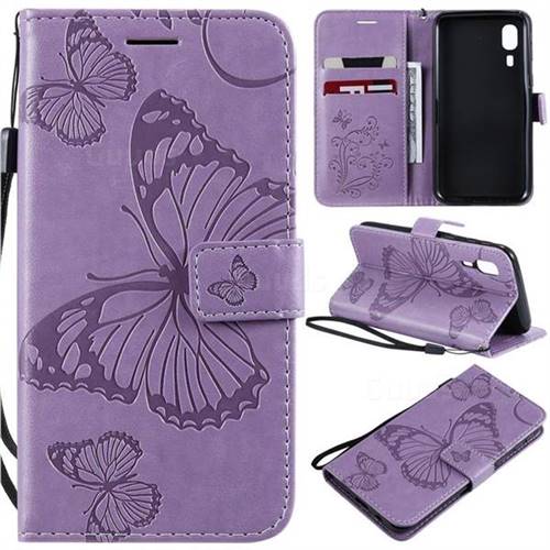 Embossing 3D Butterfly Leather Wallet Case for Samsung Galaxy A2 Core - Purple