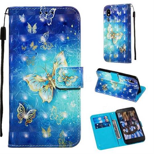 Gold Butterfly 3D Painted Leather Wallet Case for Samsung Galaxy A2 Core