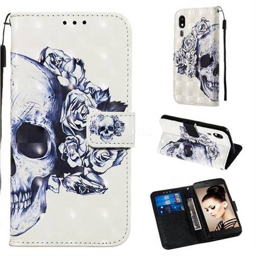 Skull Flower 3D Painted Leather Wallet Case for Samsung Galaxy A2 Core