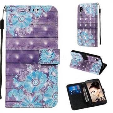 Blue Flower 3D Painted Leather Wallet Case for Samsung Galaxy A2 Core
