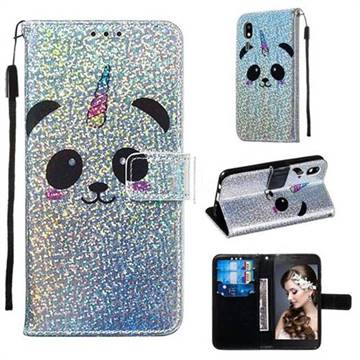 Panda Unicorn Sequins Painted Leather Wallet Case for Samsung Galaxy A2 Core