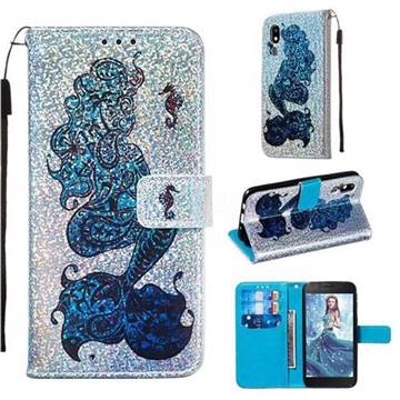 Mermaid Seahorse Sequins Painted Leather Wallet Case for Samsung Galaxy A2 Core