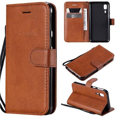 Retro Greek Classic Smooth PU Leather Wallet Phone Case for Samsung Galaxy A2 Core - Brown
