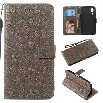 Intricate Embossing Rattan Flower Leather Wallet Case for Samsung Galaxy A2 Core - Grey