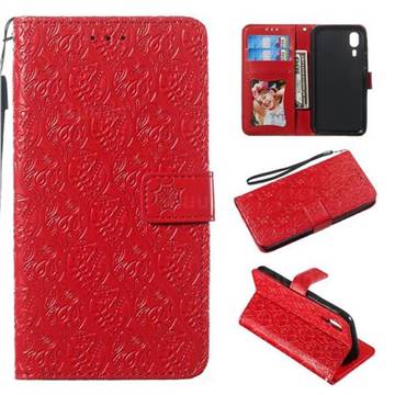 Intricate Embossing Rattan Flower Leather Wallet Case for Samsung Galaxy A2 Core - Red