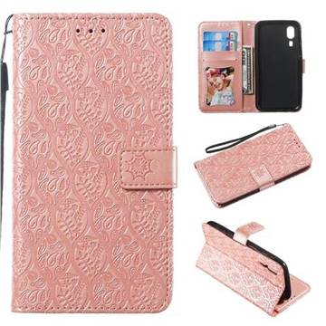 Intricate Embossing Rattan Flower Leather Wallet Case for Samsung Galaxy A2 Core - Pink