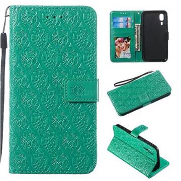 Intricate Embossing Rattan Flower Leather Wallet Case for Samsung Galaxy A2 Core - Green