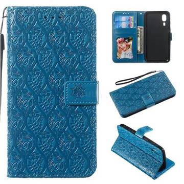 Intricate Embossing Rattan Flower Leather Wallet Case for Samsung Galaxy A2 Core - Blue