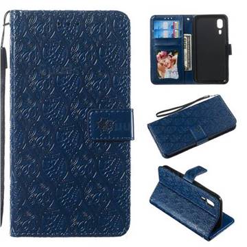 Intricate Embossing Rattan Flower Leather Wallet Case for Samsung Galaxy A2 Core - Navy