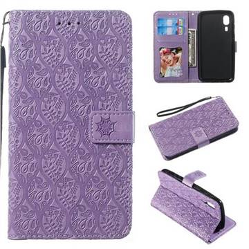 Intricate Embossing Rattan Flower Leather Wallet Case for Samsung Galaxy A2 Core - Purple