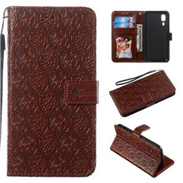 Intricate Embossing Rattan Flower Leather Wallet Case for Samsung Galaxy A2 Core - Brown