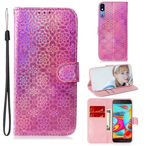 Laser Circle Shining Leather Wallet Phone Case for Samsung Galaxy A2 Core - Pink