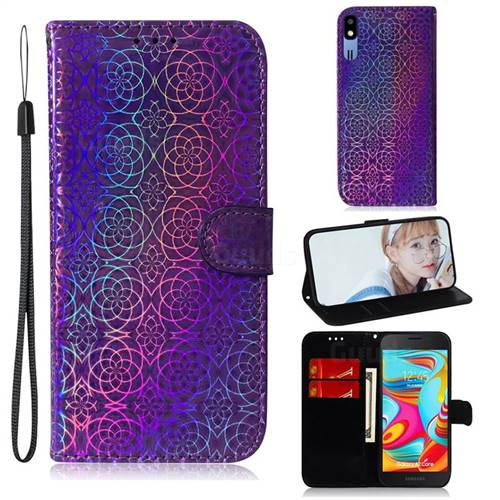 Laser Circle Shining Leather Wallet Phone Case for Samsung Galaxy A2 Core - Purple