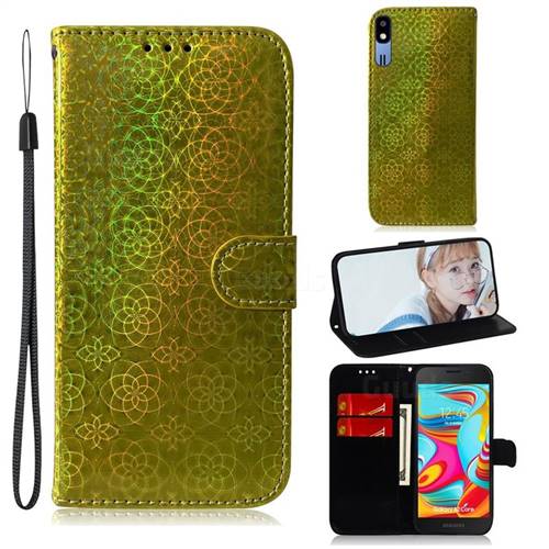 Laser Circle Shining Leather Wallet Phone Case for Samsung Galaxy A2 Core - Golden