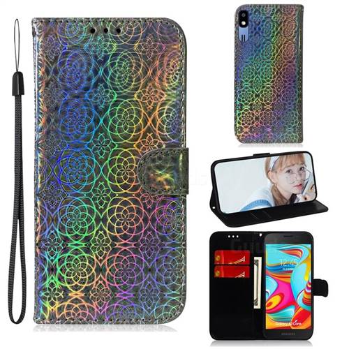 Laser Circle Shining Leather Wallet Phone Case for Samsung Galaxy A2 Core - Silver