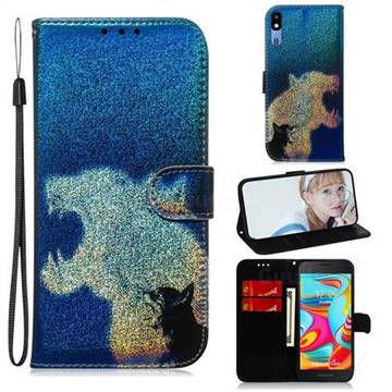 Cat and Leopard Laser Shining Leather Wallet Phone Case for Samsung Galaxy A2 Core