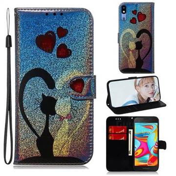 Love Cat Laser Shining Leather Wallet Phone Case for Samsung Galaxy A2 Core