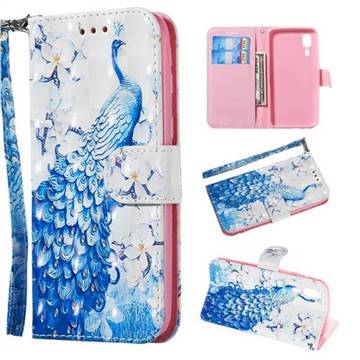 Blue Peacock 3D Painted Leather Wallet Phone Case for Samsung Galaxy A2 Core