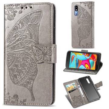 Embossing Mandala Flower Butterfly Leather Wallet Case for Samsung Galaxy A2 Core - Gray