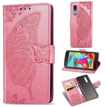 Embossing Mandala Flower Butterfly Leather Wallet Case for Samsung Galaxy A2 Core - Pink