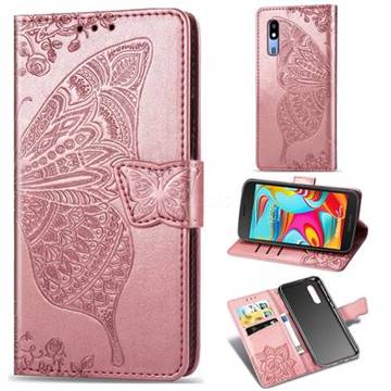 Embossing Mandala Flower Butterfly Leather Wallet Case for Samsung Galaxy A2 Core - Rose Gold