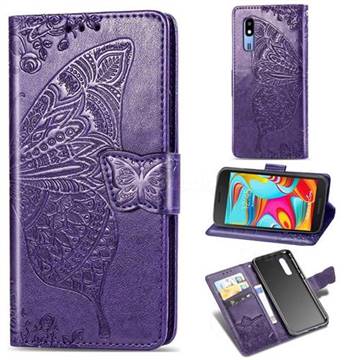 Embossing Mandala Flower Butterfly Leather Wallet Case for Samsung Galaxy A2 Core - Dark Purple