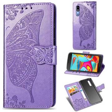 Embossing Mandala Flower Butterfly Leather Wallet Case for Samsung Galaxy A2 Core - Light Purple