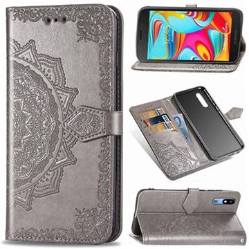 Embossing Imprint Mandala Flower Leather Wallet Case for Samsung Galaxy A2 Core - Gray