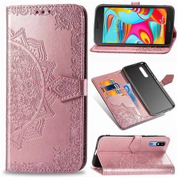 Embossing Imprint Mandala Flower Leather Wallet Case for Samsung Galaxy A2 Core - Rose Gold