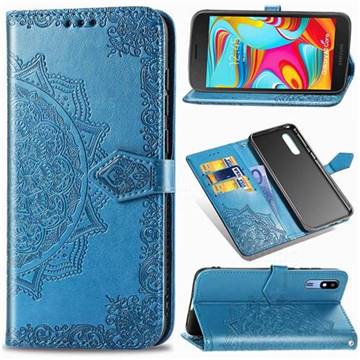 Embossing Imprint Mandala Flower Leather Wallet Case for Samsung Galaxy A2 Core - Blue