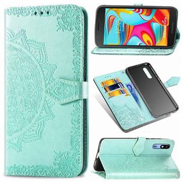 Embossing Imprint Mandala Flower Leather Wallet Case for Samsung Galaxy A2 Core - Green