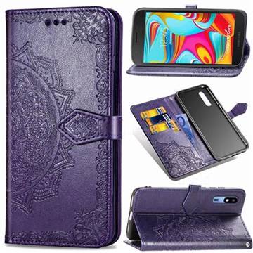 Embossing Imprint Mandala Flower Leather Wallet Case for Samsung Galaxy A2 Core - Purple