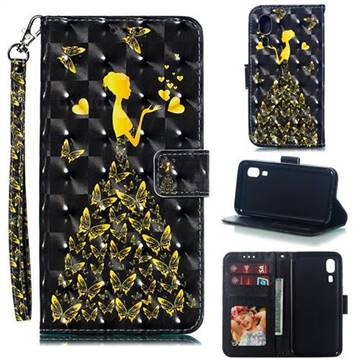 Golden Butterfly Girl 3D Painted Leather Phone Wallet Case for Samsung Galaxy A2 Core