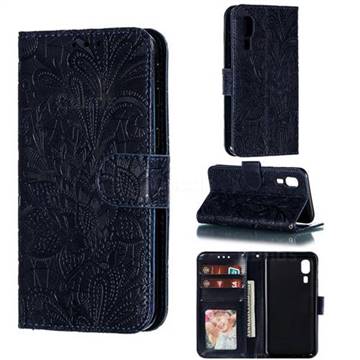 Intricate Embossing Lace Jasmine Flower Leather Wallet Case for Samsung Galaxy A2 Core - Dark Blue