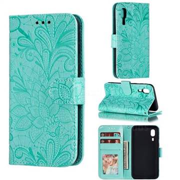 Intricate Embossing Lace Jasmine Flower Leather Wallet Case for Samsung Galaxy A2 Core - Green