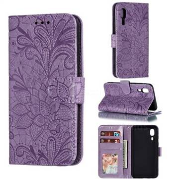 Intricate Embossing Lace Jasmine Flower Leather Wallet Case for Samsung Galaxy A2 Core - Purple