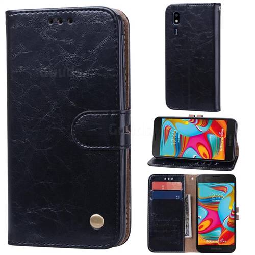 Luxury Retro Oil Wax PU Leather Wallet Phone Case for Samsung Galaxy A2 Core - Deep Black