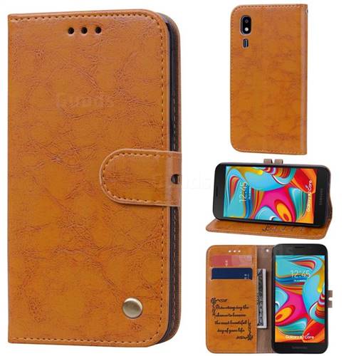 Luxury Retro Oil Wax PU Leather Wallet Phone Case for Samsung Galaxy A2 Core - Orange Yellow