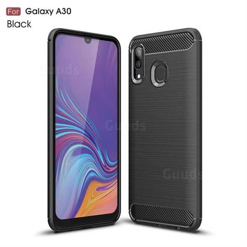 Luxury Carbon Fiber Brushed Wire Drawing Silicone TPU Back Cover for Samsung Galaxy A30 - Black