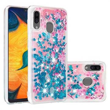Blue Plum Blossom Dynamic Liquid Glitter Quicksand Soft TPU Case for Samsung Galaxy A30