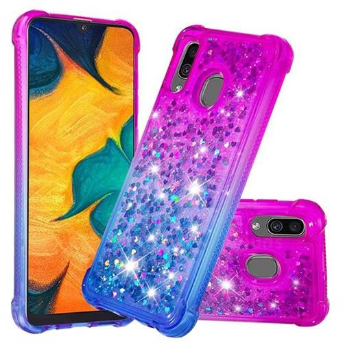 Rainbow Gradient Liquid Glitter Quicksand Sequins Phone Case for Samsung Galaxy A30 - Purple Blue