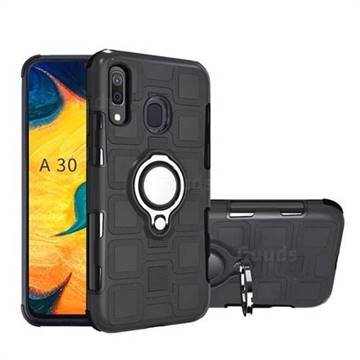 Ice Cube Shockproof PC + Silicon Invisible Ring Holder Phone Case for Samsung Galaxy A30 - Black