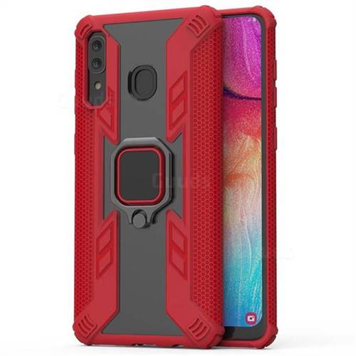 Predator Armor Metal Ring Grip Shockproof Dual Layer Rugged Hard Cover for Samsung Galaxy A30 - Red