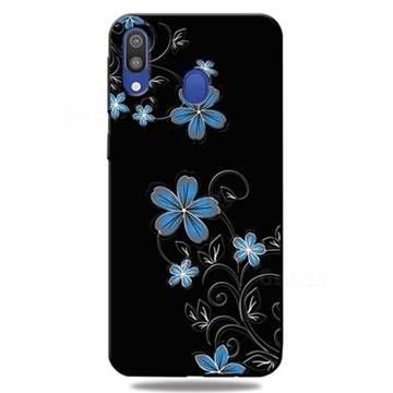 Little Blue Flowers 3D Embossed Relief Black TPU Cell Phone Back Cover for Samsung Galaxy A30