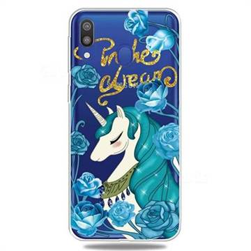 Blue Flower Unicorn Clear Varnish Soft Phone Back Cover for Samsung Galaxy A30