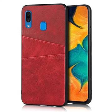 Simple Calf Card Slots Mobile Phone Back Cover for Samsung Galaxy A30 - Red