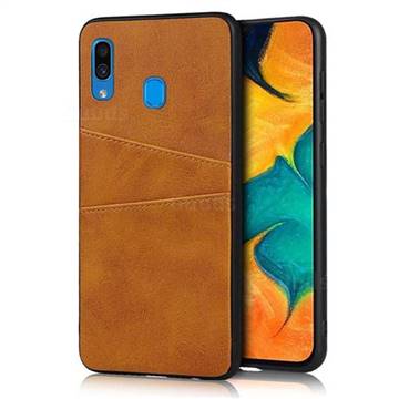 Simple Calf Card Slots Mobile Phone Back Cover for Samsung Galaxy A30 - Yellow